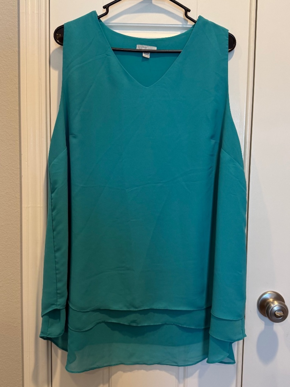 Cato Women's Plus Size 18/20W Teal Cold Shoulder Layered Tunic Top